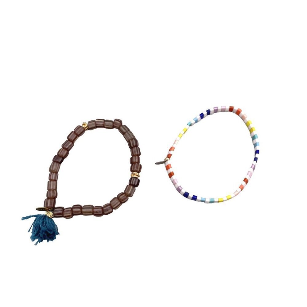 Shashi Tilu Bracelet Beaded Tassel Bracelet Lot of Tow Multicolor